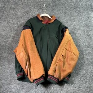 Split Trail Bomber Jacket Men's XL Green Wool Leather Fleece Lined Vintage 90's
